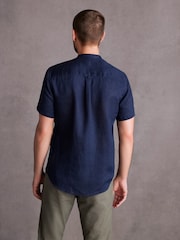 Navy Blue Grandad Collar Signature 100% Linen Short Sleeve Shirt - Image 3 of 7