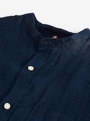 Navy Blue Grandad Collar Signature 100% Linen Short Sleeve Shirt - Image 6 of 7