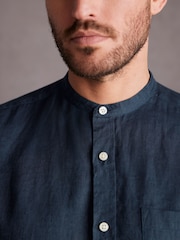 Navy Grandad Collar Signature 100% Linen Long Sleeve Shirt - Image 5 of 8