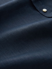 Navy Grandad Collar Signature 100% Linen Long Sleeve Shirt - Image 7 of 8