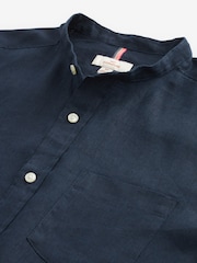 Navy Grandad Collar Signature 100% Linen Long Sleeve Shirt - Image 8 of 8