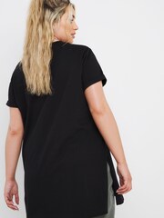 Simply Be Black Split Side 100% Cotton Crew Neck T-Shirt - Image 2 of 4