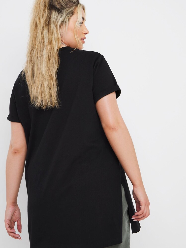 Simply Be Black Split Side 100% Cotton Crew Neck T-Shirt - Image 2 of 4