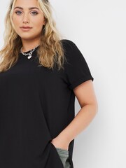 Simply Be Black Split Side 100% Cotton Crew Neck T-Shirt - Image 4 of 4