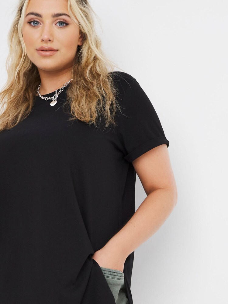 Simply Be Black Split Side 100% Cotton Crew Neck T-Shirt - Image 4 of 4 Simply Be Black Split Side 100% Cotton Crew Neck T-Shirt - Image 4 of 4
