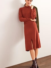 Rostbraun - Pullover-Strickkleid mit Kräuselkragen - Bild 2 von 5