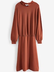 Rostbraun - Pullover-Strickkleid mit Kräuselkragen - Bild 5 von 5