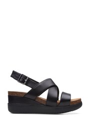 Clarks Black Leather Lizby Cross Wide Fit Sandals - Image 1 of 7