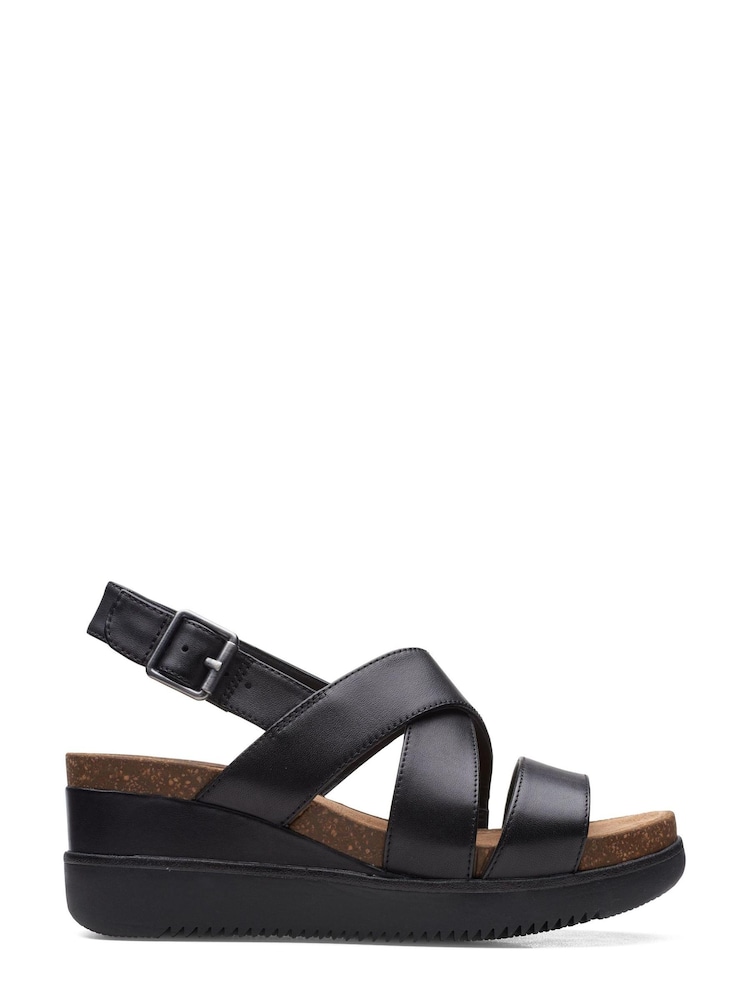 Clarks Black Leather Lizby Cross Wide Fit Sandals - Image 1 of 7