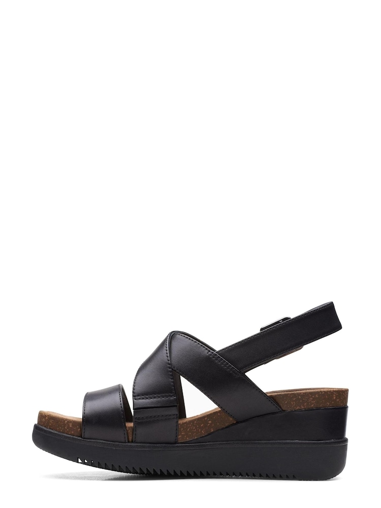 Clarks Black Leather Lizby Cross Wide Fit Sandals - Image 2 of 7