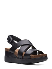 Clarks Black Leather Lizby Cross Wide Fit Sandals - Image 3 of 7
