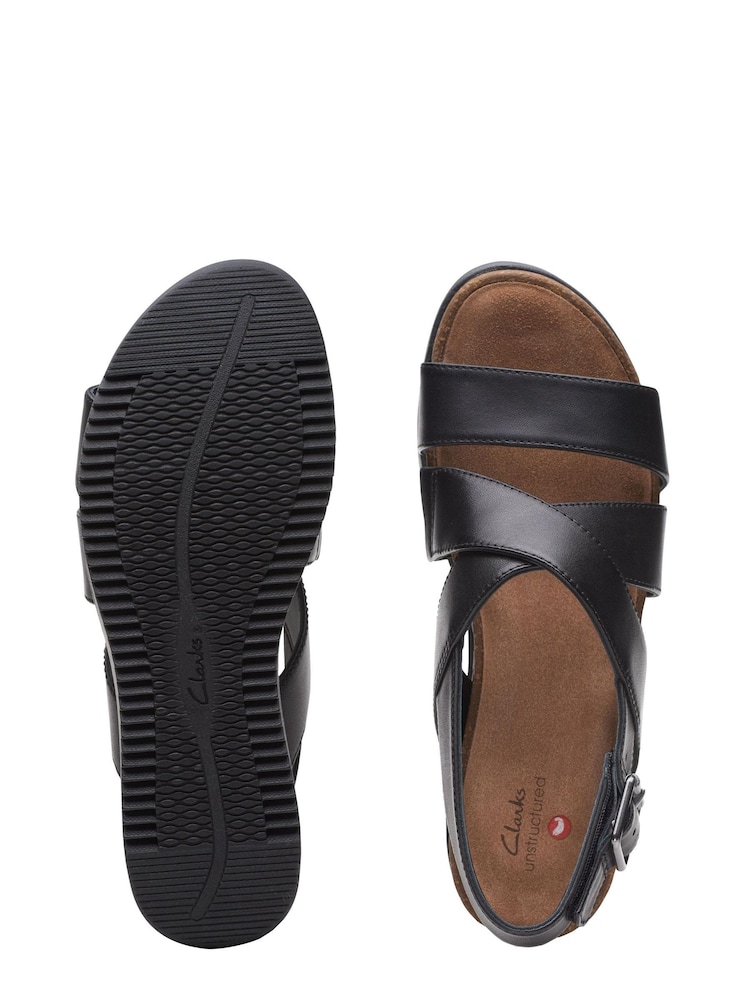 Clarks Black Leather Lizby Cross Wide Fit Sandals - Image 7 of 7