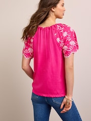 Pink Embroidered Short Sleeve Woven Mix Kaftan Top - Image 4 of 5