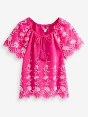Pink Embroidered Short Sleeve Woven Mix Kaftan Top - Image 5 of 5