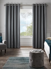 Grey Steel Blackout/Thermal Cotton Eyelet Curtains - Image 1 of 7