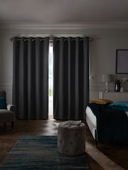 Grey Steel Blackout/Thermal Cotton Eyelet Curtains - Image 3 of 7
