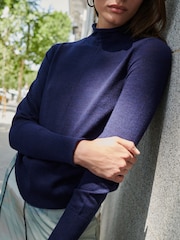 Navy Blue Premium 100% Merino Wool Roll Neck Jumper - Image 5 of 7