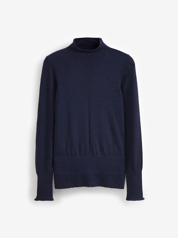 Navy Blue Premium 100% Merino Wool Roll Neck Jumper - Image 6 of 7