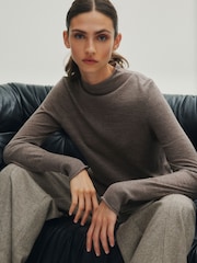 Mole Brown Premium 100% Merino Wool Roll Neck Jumper - Image 1 of 6