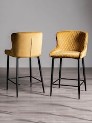 Bentley Designs Set of 2 Mustard Yellow Cezanne Velvet Fabric Bar Stools - Image 1 of 4