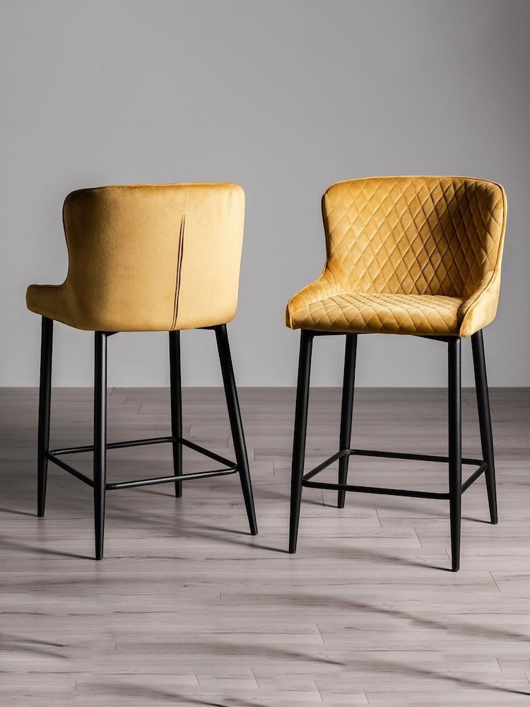 Bentley Designs Set of 2 Mustard Yellow Cezanne Velvet Fabric Bar Stools - Image 1 of 4