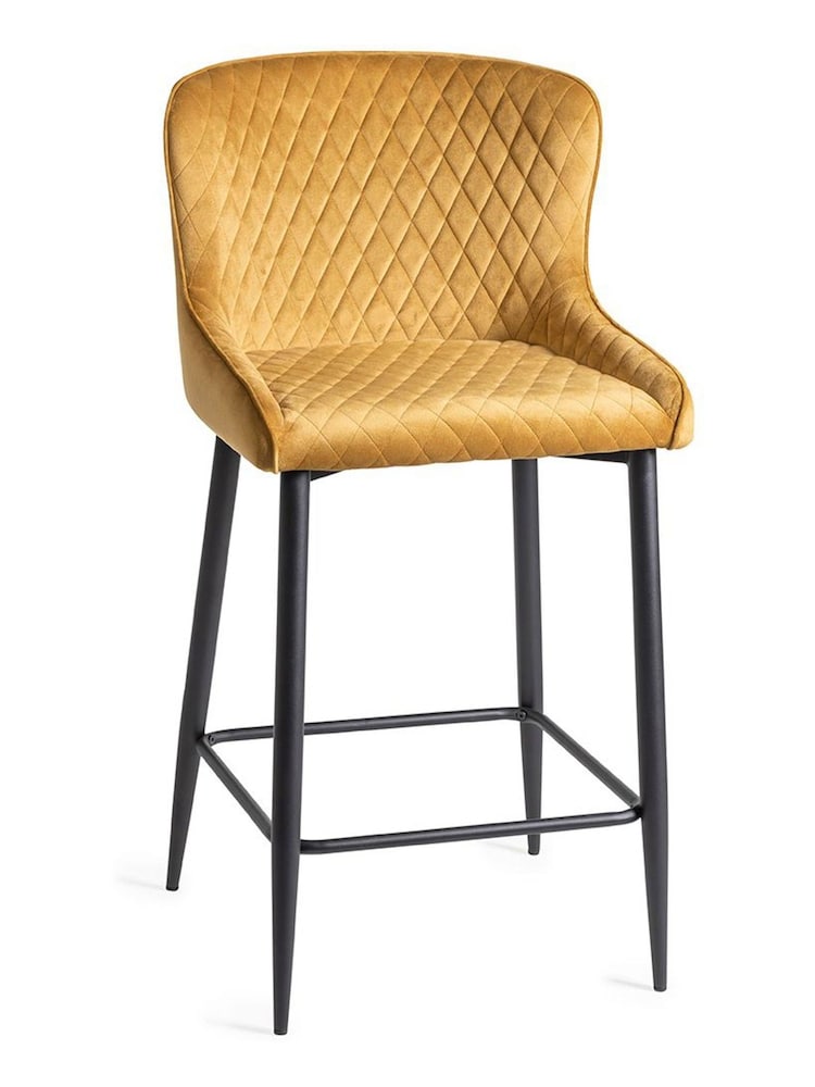 Bentley Designs Set of 2 Mustard Yellow Cezanne Velvet Fabric Bar Stools - Image 2 of 4