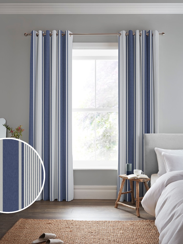 Laura Ashley Midnight 100% Cotton Tiverton Stripe Made To Measure Curtains - Image 1 of 9