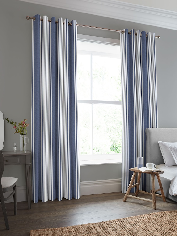 Laura Ashley Midnight 100% Cotton Tiverton Stripe Made To Measure Curtains - Image 2 of 9