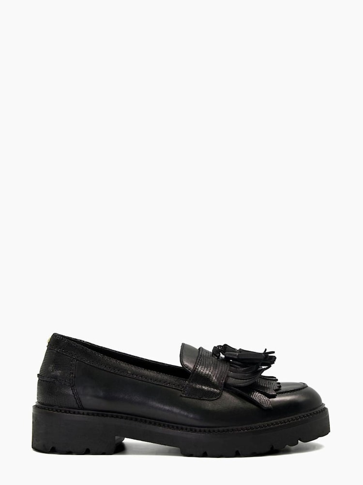 Dune London Black Wide Fit Guardian Kilted Tassel Eva Loafers - Image 1 of 6