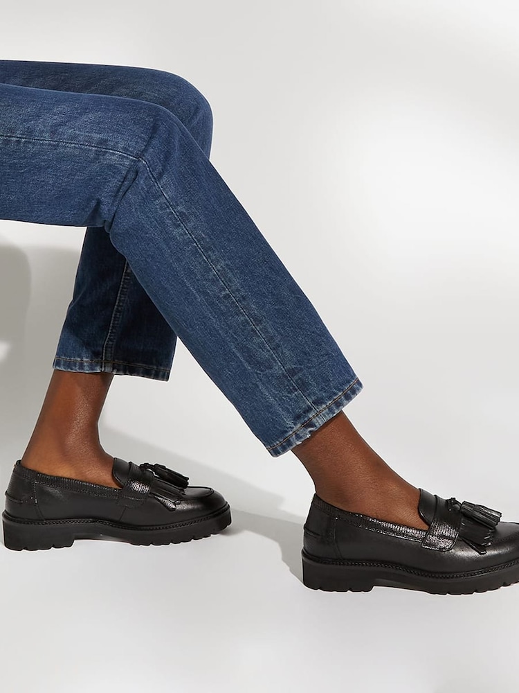 Dune London Black Wide Fit Guardian Kilted Tassel Eva Loafers - Image 2 of 6