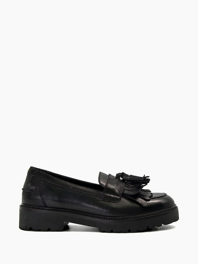 Dune London Black Wide Fit Guardian Kilted Tassel Eva Loafers - Image 4 of 6