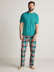 Teal Blue/Pink Check Lightweight Pyjamas Set - Image 1 of 9