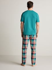 Teal Blue/Pink Check Lightweight Pyjamas Set - Image 3 of 9