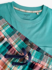 Teal Blue/Pink Check Lightweight Pyjamas Set - Image 9 of 9