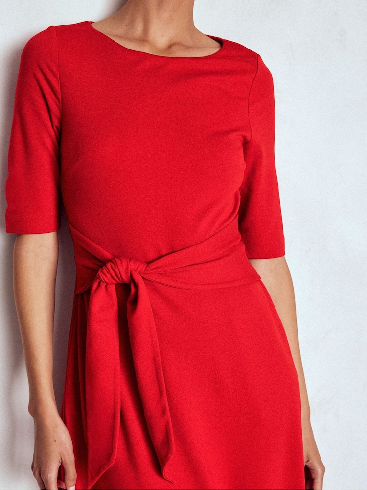 Boden Red Mathilde Tie Waist Ponte Dress - Image 2 of 6 Boden Red Mathilde Tie Waist Ponte Dress - Image 2 of 6