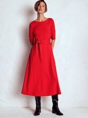 Boden Red Mathilde Tie Waist Ponte Dress - Image 4 of 6