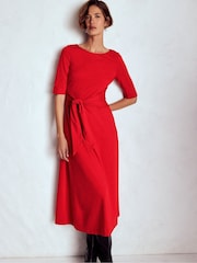 Boden Red Mathilde Tie Waist Ponte Dress - Image 5 of 6