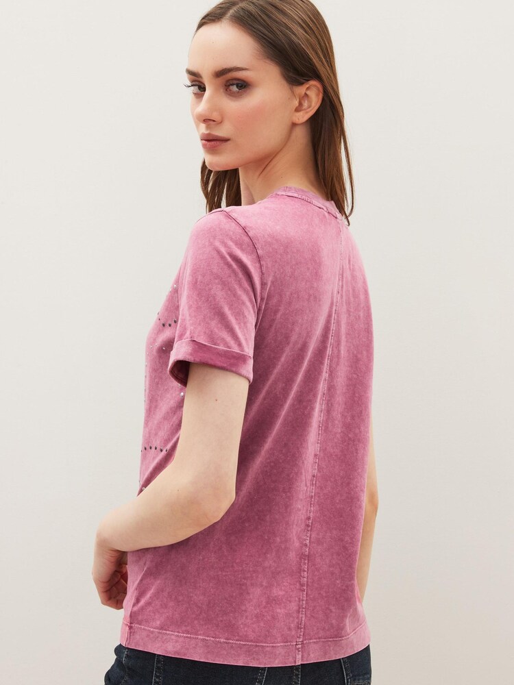 Berry Red Stud Embellished 100% Cotton Short Sleeve T-Shirt - Image 2 of 4