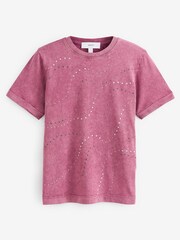 Berry Red Stud Embellished 100% Cotton Short Sleeve T-Shirt - Image 4 of 4