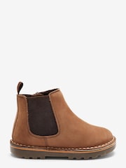 Taupe Brown Wide Fit (G) Warm Lined Leather Chelsea Boots - Image 1 of 3