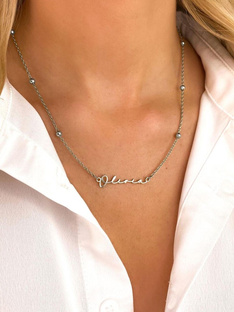 Abbott Lyon Sphere Chain Signature Personalised Name Necklace - Image 1 of 3
