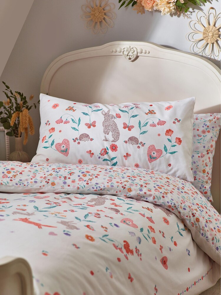Multi Woodland Floral Bunny Rabbit 100% Cotton Duvet Cover - Image 3 of 5
