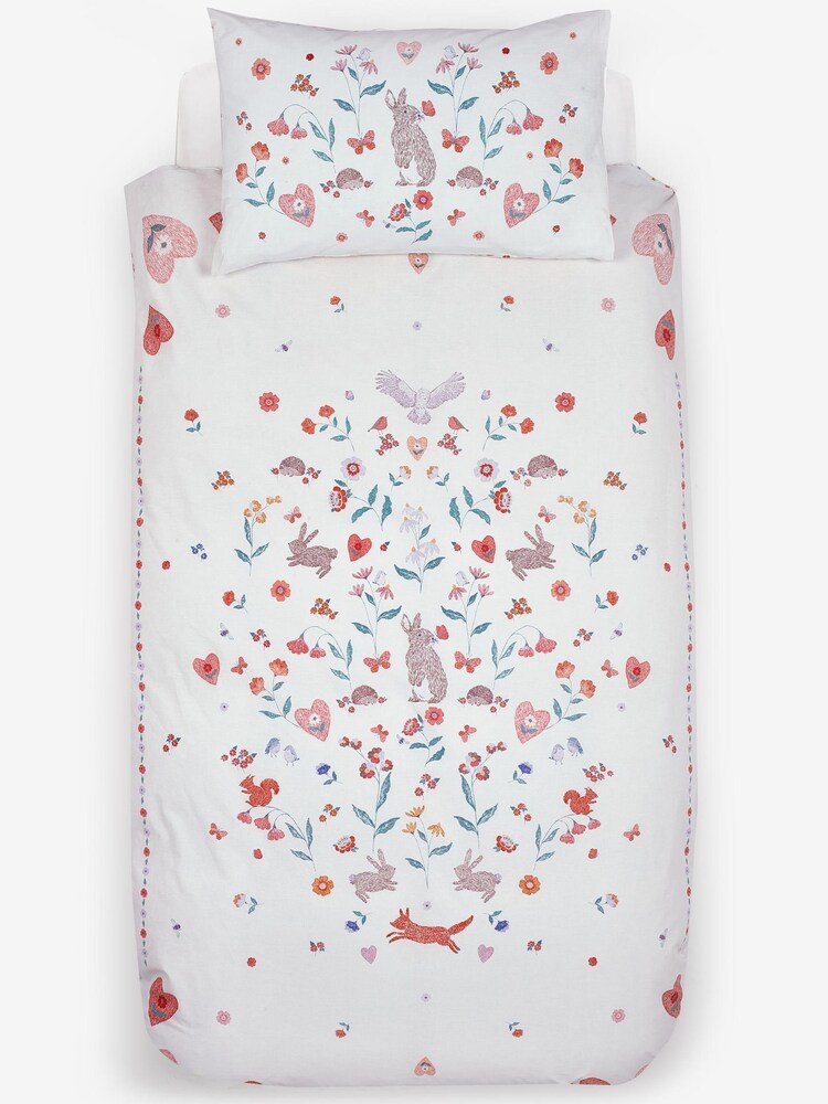 Multi Woodland Floral Bunny Rabbit 100% Cotton Duvet Cover - Image 4 of 5