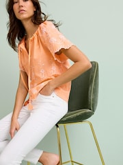 Mango Orange Embroidered Short Sleeve Woven Mix Kaftan Top - Image 2 of 5