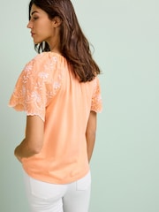 Mango Orange Embroidered Short Sleeve Woven Mix Kaftan Top - Image 3 of 5