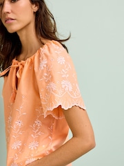 Mango Orange Embroidered Short Sleeve Woven Mix Kaftan Top - Image 4 of 5