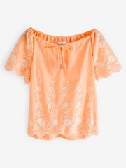 Mango Orange Embroidered Short Sleeve Woven Mix Kaftan Top - Image 5 of 5