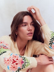 Boden Cream Relaxed Cotton Stitch Cardigan - Image 1 of 5