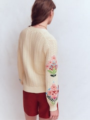 Boden Cream Relaxed Cotton Stitch Cardigan - Image 2 of 5