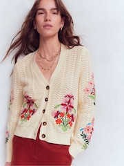 Boden Cream Relaxed Cotton Stitch Cardigan - Image 3 of 5